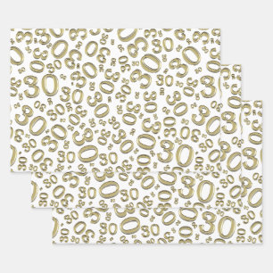 30e verjaardag Gold & White Random Number Pattern Inpakpapier Vel