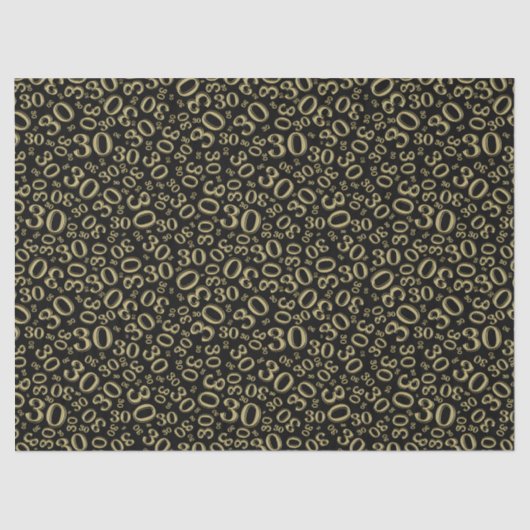 30e verjaardag Gold/zwart Collage-nummerpatroon Tissuepapier (Voorkant)