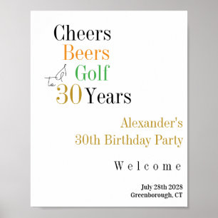 30e verjaardag Golf Cheers Beers Party Welkom Poster