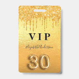 30e verjaardag gouden glittersparels metaalachtig badge