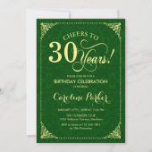 30e verjaardag - Gouden Groene Damask Kaart (Voorkant)