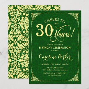 30e verjaardag - Gouden Groene Damask Kaart