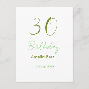 30E VERJAARDAG GROENE NAAM DATUM VET RETRO PASTEL BRIEFKAART