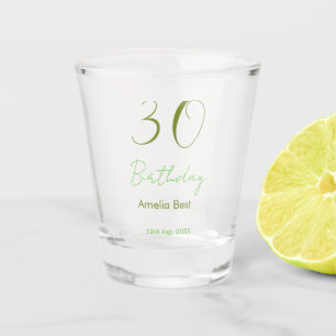 30E VERJAARDAG GROENE NAAM DATUM VET RETRO PASTEL SHOT GLAS