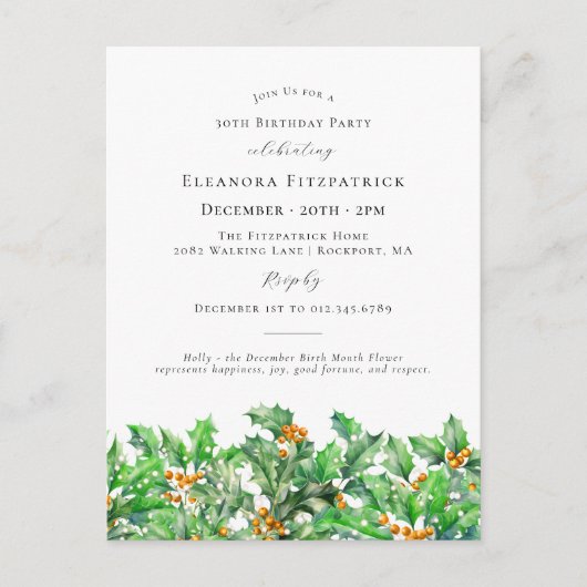 30e Verjaardag Holly December Geboortemaand Bloem\ Uitnodiging Briefkaart (Voorkant)