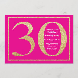 30e verjaardag Hot Pink en Gold Glitter Kaart