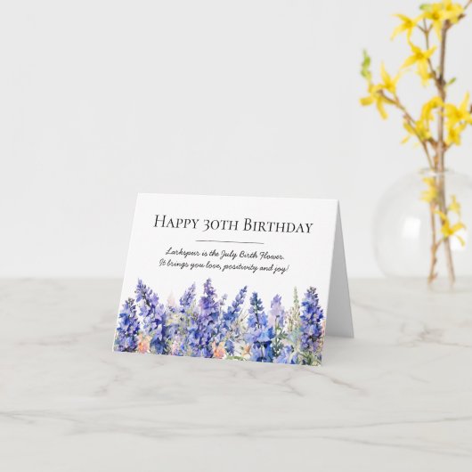 30e Verjaardag Juli Geboortemaand Bloem Larkspur Kaart (Gele Bloem)