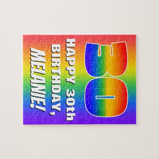 30e verjaardag: kleurrijk, vun regenboogpatroon # legpuzzel (Horizontaal)