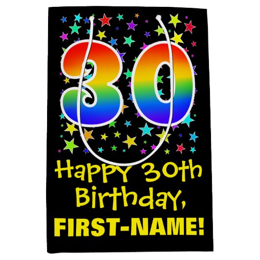 30e verjaardag: Kleurrijke Sterren Patroon & Regen Medium Cadeauzakje (Voorkant)