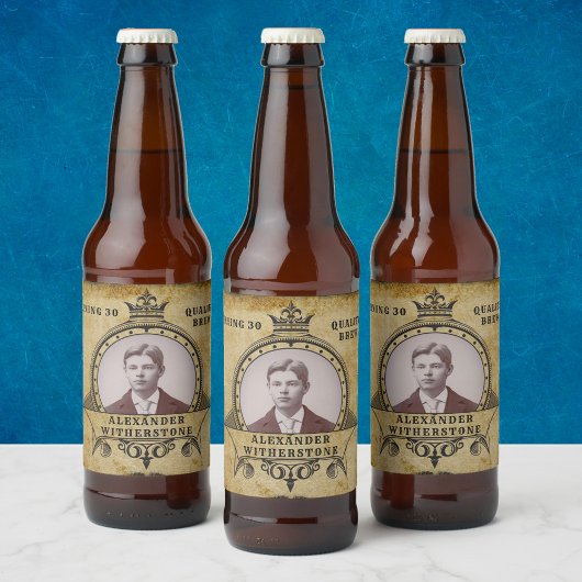 30e verjaardag kroon op retro Voeg je foto toe Bier Etiket