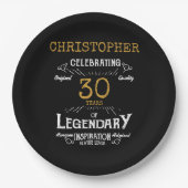 30e verjaardag Legendary Zwart Goud Retro Papieren Bordje (Voorkant)