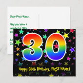 30e verjaardag: leuk sterrenpatroon, regenboog 30, briefkaart (Voorkant / Achterkant)