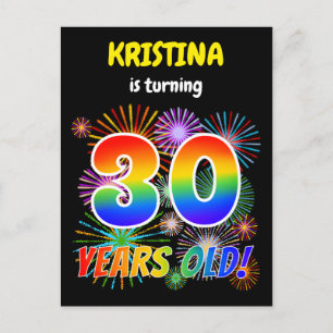 30e verjaardag - Leuk vuurwerk, Rainbow Look "30" Briefkaart