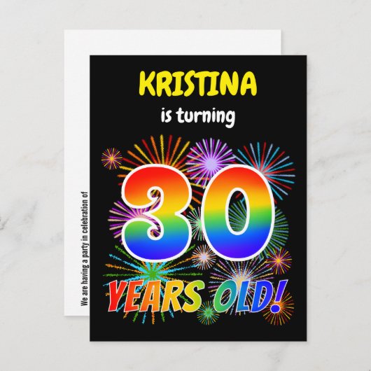 30e verjaardag - Leuk vuurwerk, Rainbow Look "30" Briefkaart (Voorkant / Achterkant)