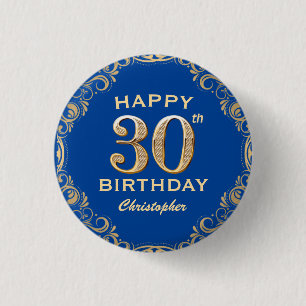30e verjaardag Lijst Blauw en Glitter Glitter Ronde Button 3,2 Cm