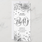 30e verjaardag Menu Zilveren Bloemen Glitter Kaart (Voorkant)