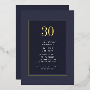 30e verjaardag Minimaal Elegant Donker Gouden Fram Folie Uitnodiging
