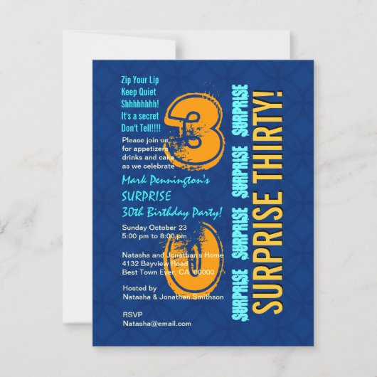 30e verjaardag Modern Blue en Gold F545 Kaart (Voorkant)