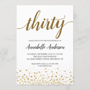 30e verjaardag Modern Gold Confetti Stippen Script Kaart