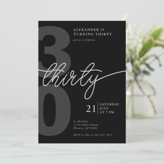 30e verjaardag Modern Minimalist Zwart Grijs Kaart (Staand voorkant)
