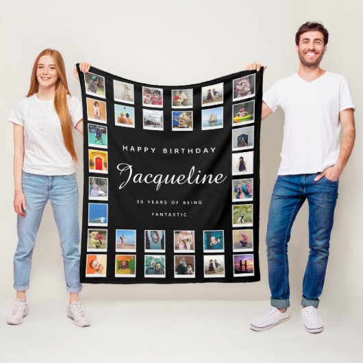 30e verjaardag Moderne grafische foto Collage zwar Fleece Deken (In situ)
