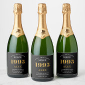 30e Verjaardag Naam 1995 Zwart Goud Elegant Chic Sparkling Wijnetiket (Flessen)