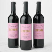 30e Verjaardag Naam 1996 Roze Goud Elegant Chic Wijn Etiket (Flessen)