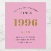 30e Verjaardag Naam 1996 Roze Goud Elegant Chic Wijn Etiket (Enkel label)