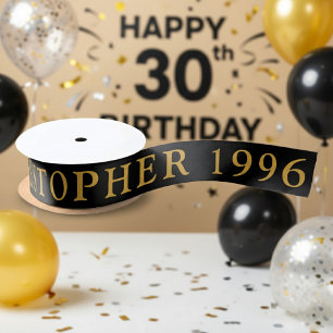 30e Verjaardag Naam 1996 Zwart Goud Elegant Chic Lint