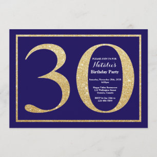 30e verjaardag Navy Blauw en Goud Glitter Kaart
