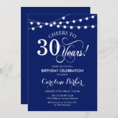 30e verjaardag - Navy Blue Wit Kaart (Voorkant / Achterkant)