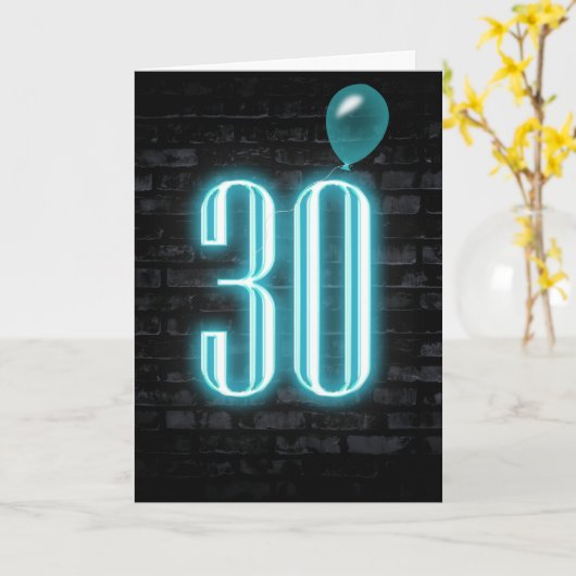 30e verjaardag Neon Sign on Brick Kaart (Gele Bloem)