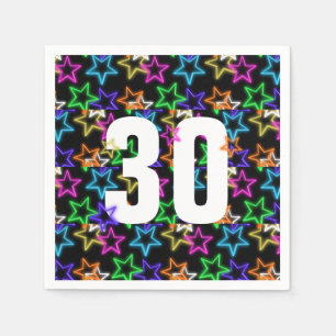 30e Verjaardag Neonsterren op Zwart Servet