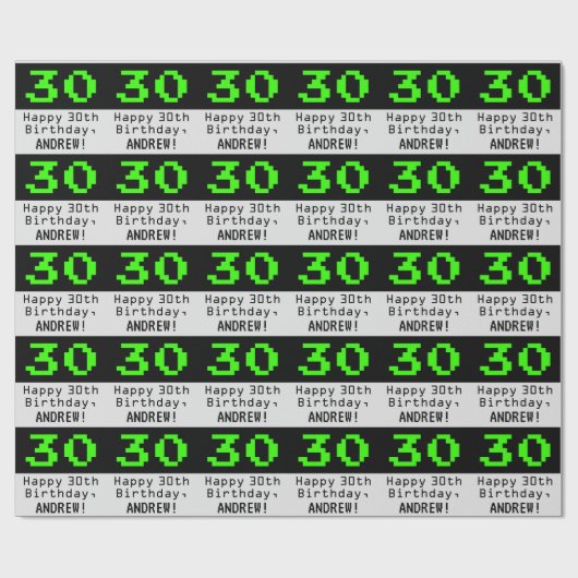 30e verjaardag - Nerdy / Geeky Style "30" en naam Cadeaupapier (Vlak)