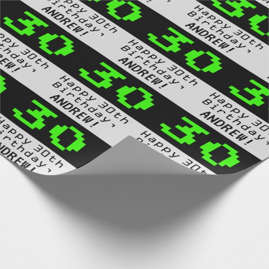 30e verjaardag - Nerdy / Geeky Style "30" en naam Cadeaupapier (Hoek)