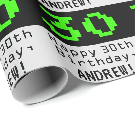 30e verjaardag - Nerdy / Geeky Style "30" en naam Cadeaupapier (Rol Hoek)