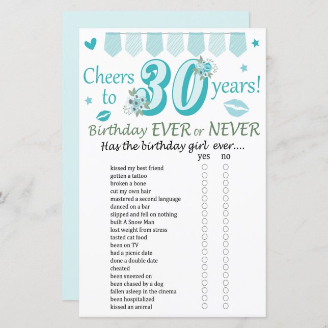 30e verjaardag ooit of nooit (Voorkant / Achterkant)