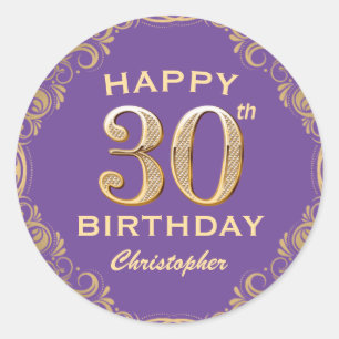 30e verjaardag Paars- en goudglitter-Lijst Ronde Sticker
