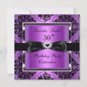 30e verjaardag Paarse Damask Silver Black Kaart (Voorkant)
