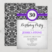 30e verjaardag - Paarse zwart wit damast Kaart (Voorkant / Achterkant)