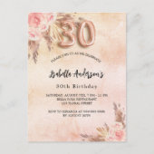 30e verjaardag pampas gras roos goudbloemen uitnodiging briefkaart (Voorkant)