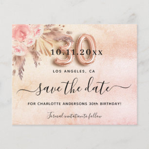 30e verjaardag pampas roze save the date budget flyer