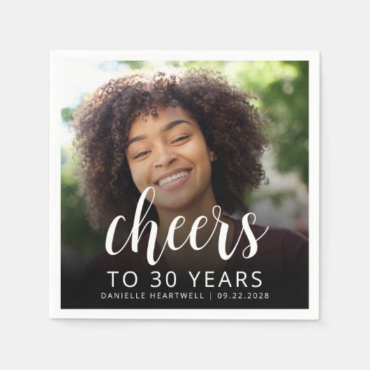 30e verjaardag Party Foto Wit Script Cheers Servet (Voorkant)