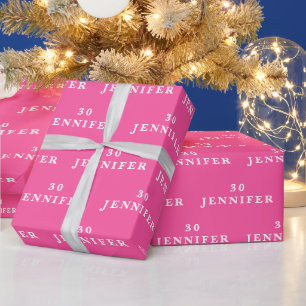 30e Verjaardag Party Naam Hot Pink Modern Patroon Cadeaupapier