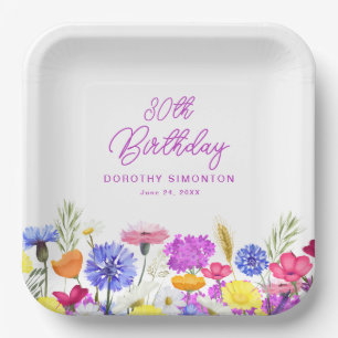 30e Verjaardag Party Paarse Wildflower Custom Papieren Bordje