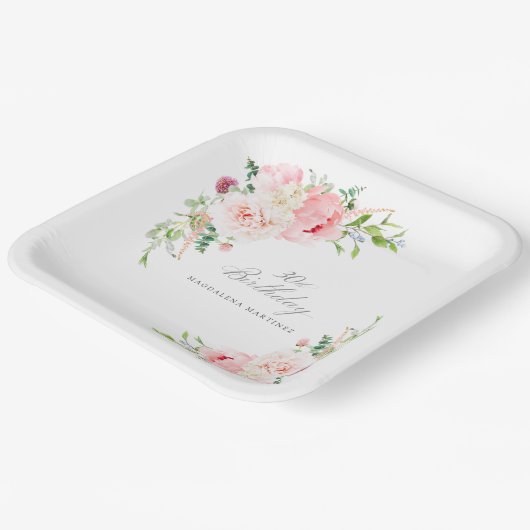30e Verjaardag Party Roze Bloemen Custom Papieren Bordje (Gebogen)