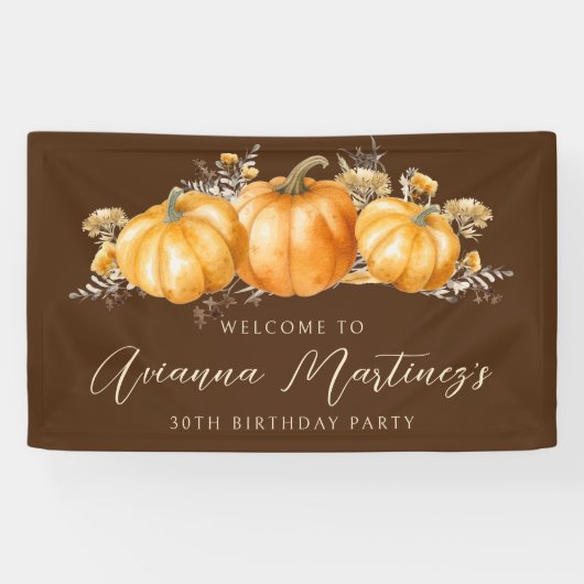 30e Verjaardag Party Rustic Boho Herfst Pompoen Spandoek (Horizontaal)