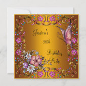30e verjaardag Pink Floral Butterfly Gold Kaart (Voorkant)