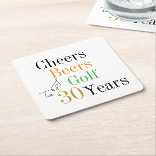 30e verjaardag Proost en Beers Golf Party Vierkante Kartonnen Onderzetter