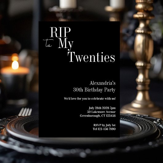 30e verjaardag RIP 20s Black and White Party Kaart